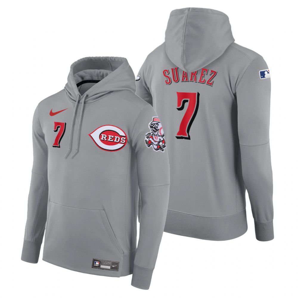 Men Cincinnati Reds #7 Suarez gray road hoodie 2021 MLB Nike Jerseys